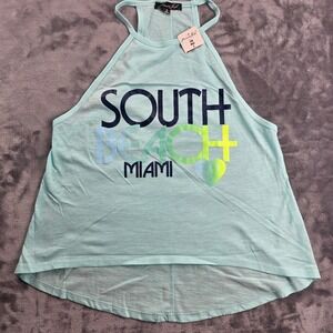 Miami Style Tank Top Women S‎ Mint South Beach Graphic Halter High-Low Hem 208